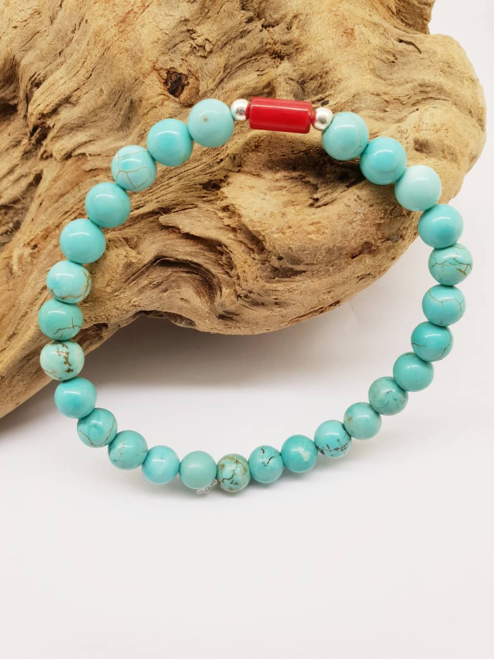 Bracelet Perles Turquoise Mm Avec Corail Jm Sev Cr Ateurs